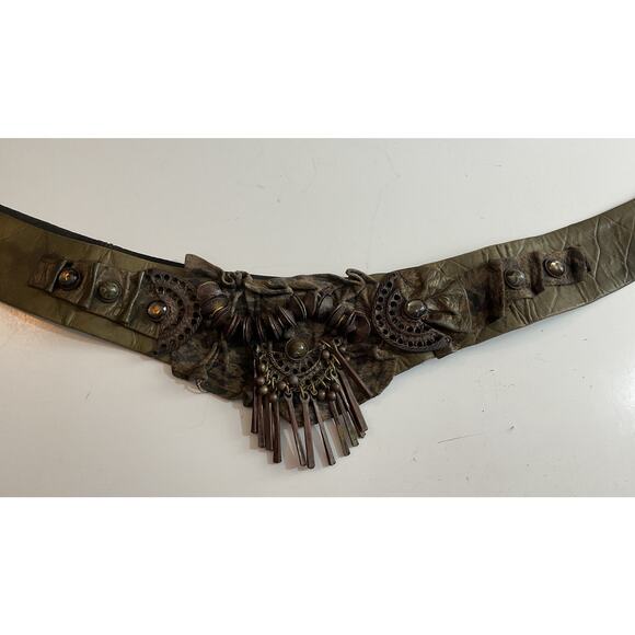 80s Nina Arjani Leatherock Belt Artisan Statement Belt Genuine Leather - Picture 4 of 11